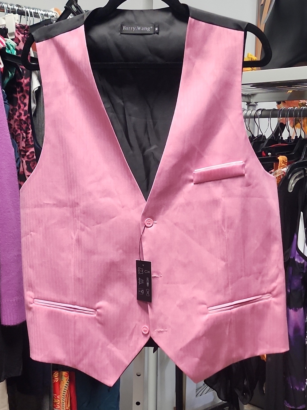 Barry Wang Pink Men's Formal Tailored Vest with Black Lining